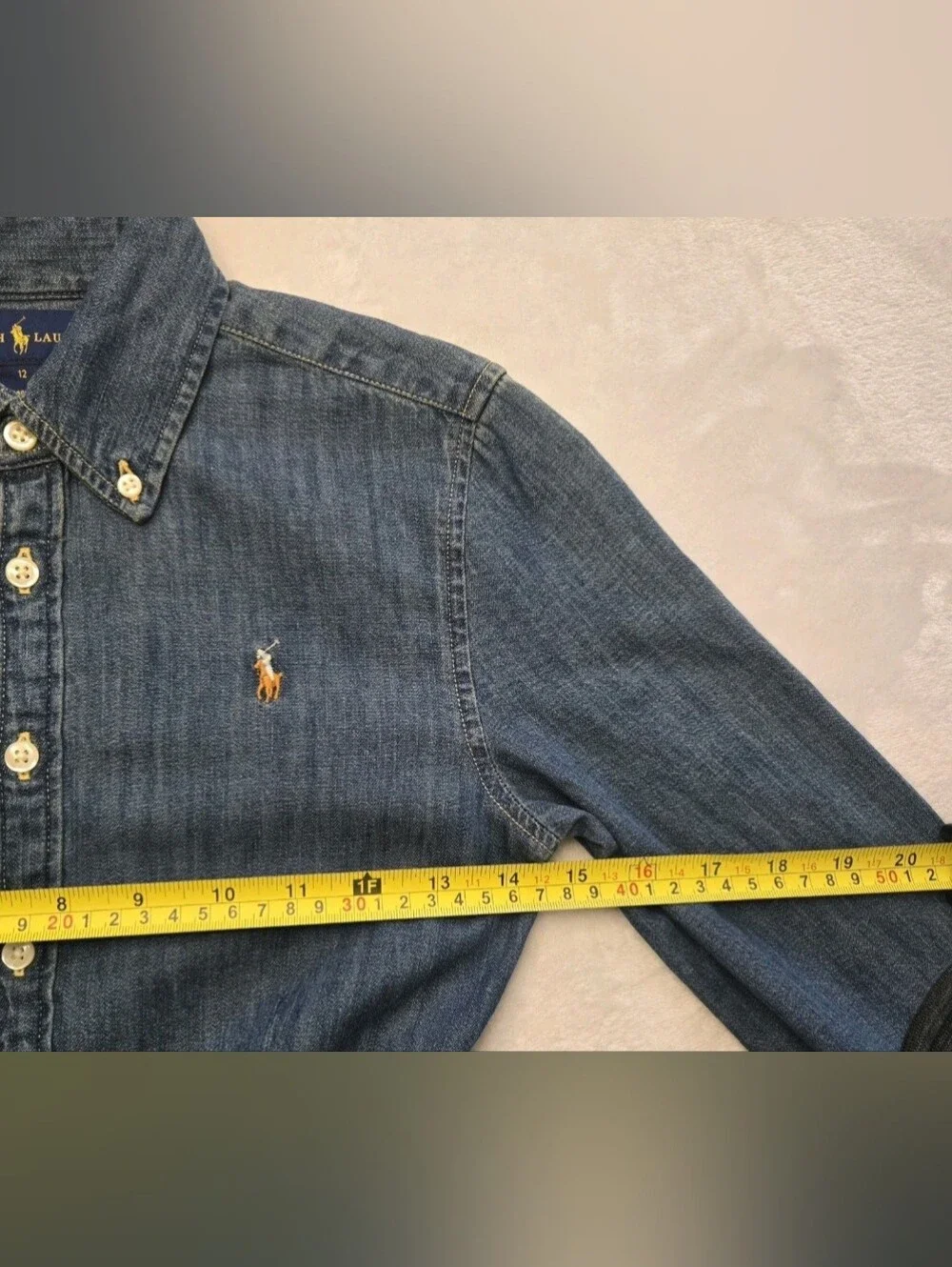 Ralph Lauren Button Up Collared Girl's Jean Dress 12